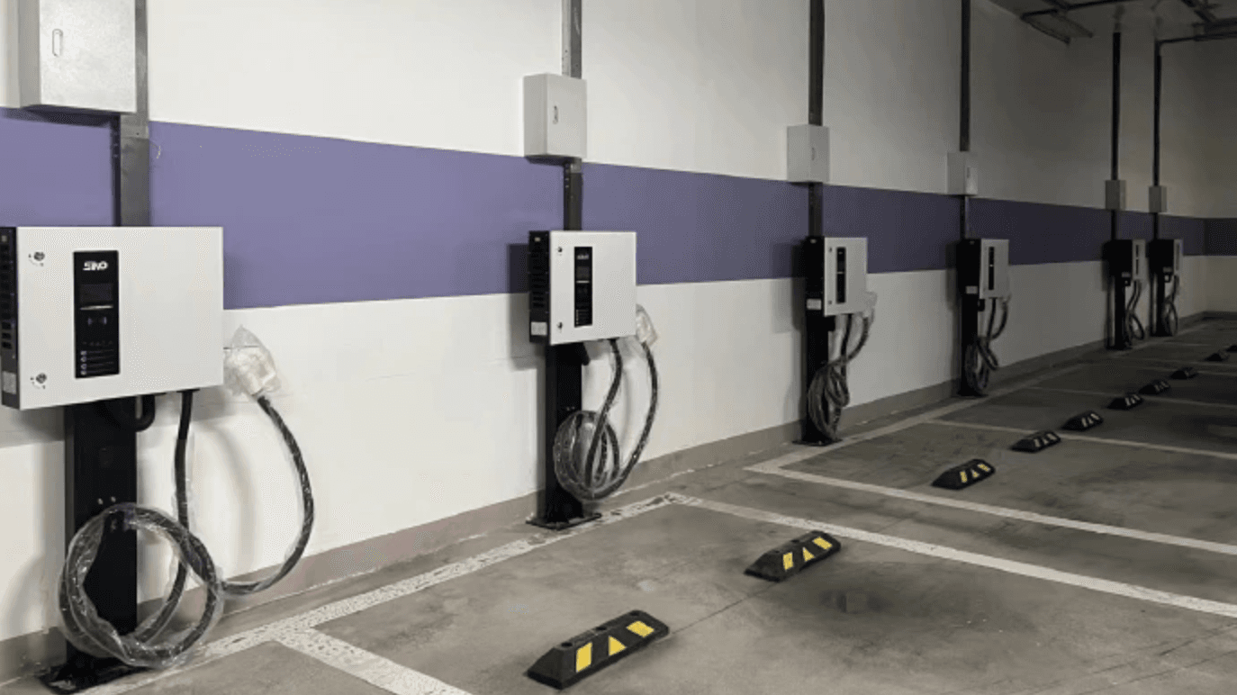 EV charging stations in a mall parking area